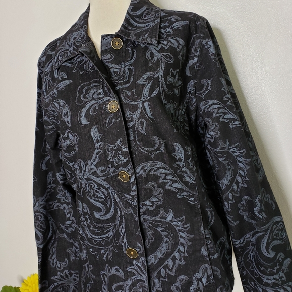 NEW Vintage Denim Paisley Jean Jacket Spring Coat Black Gray - Picture 5 of 13